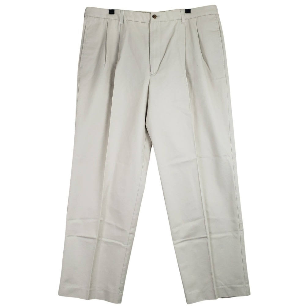 IZOD Sportflex Metrix Fit Pants Mens 40x32 Cream Pleated Chino Business Casual